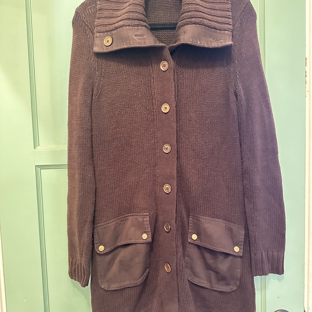Ralph Lauren Chocolate Knit Long Cardigan with front pockets